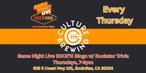 Game Night Live R0CK'N Bingo w\/ Rockstar Trivia at Culture Brewing - Encinitas