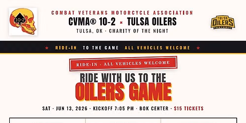 CVMA\u00ae 10-2 Ride-In to Tulsa Oilers Charity Night