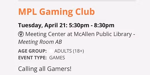 Mcallen Public Library GAME DAY