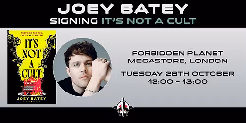 Joey Batey signing copies of It's Not a Cult