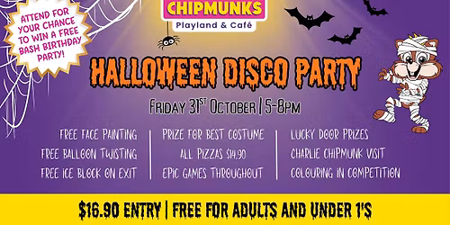 Halloween Disco Party at Chipmunks Belmont!