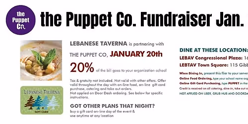 Puppet Co. Fundraiser at Lebanese Taverna!