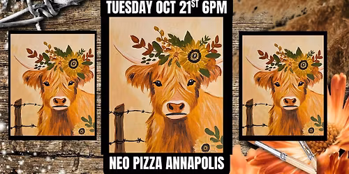 Honey the Highlander Cow Canvas Paint Party at NEO Pizza Annapolis
