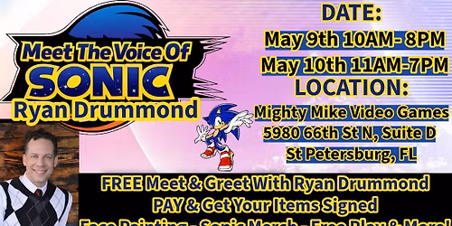 Meet The Voice Of Sonic The Hedgehog At Mighty Mike Video Games In St Pete, FL