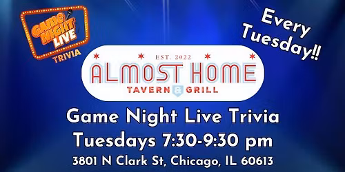 Game Night Live Trivia is at Almost Home Tavern and Grill!!