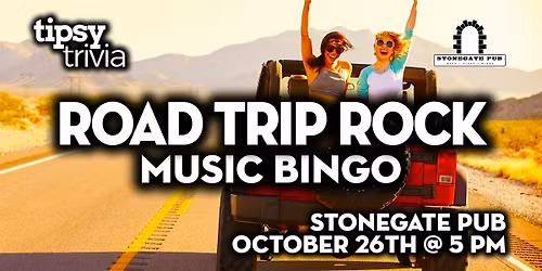 Calgary: Stonegate Pub - Road Trip Rock Music Bingo - Oct 26, 5pm