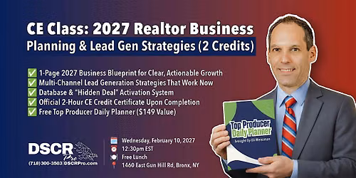 CE Class: 2027 Realtor Business Planning & Lead Gen Strategies (2 Credits)