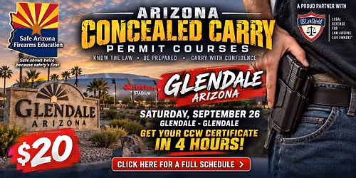 $20 Multi-state recognized Concealed Carry Permit Coming to glendale! (Special weekend pricing)