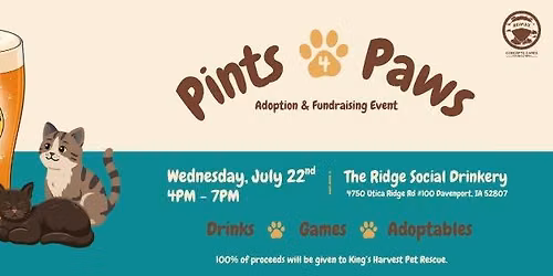 Pints 4 Paws - Adoption and Fundraising Event for King's Harvest Pet Rescue
