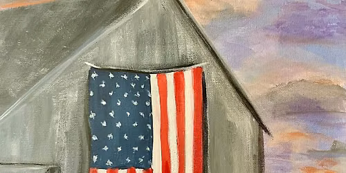 Patriotic Barn at sunset