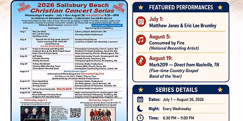 2026 Salisbury Beach Christian Concert Series: Mark209 (DIRECT FROM NASHVILLE!!)