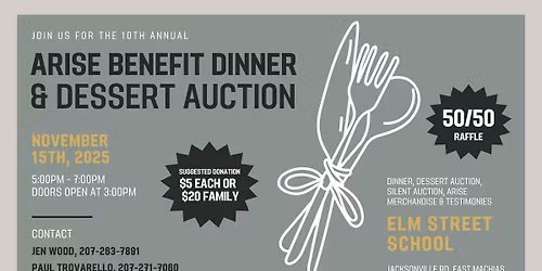 ARISE Dinner + Dessert + Chance Auctions