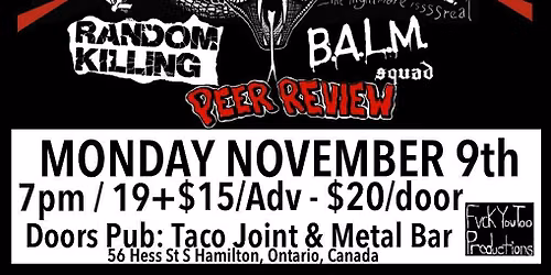 The Restarts \/ Random Killing \/ Balm Squad \/ Peer Review @ Doors Pub