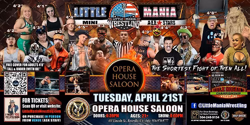 Roseville, CA- Little Mania Mini Wrestling @ Opera House Saloon