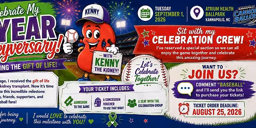 \u26be ONE YEAR. ONE KIDNEY. ONE BIG CELEBRATION! \ud83d\udc9a