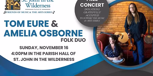 Free Concert: Tom Eure and Amelia Osborne, Folk Duo (Friends of Music & the Arts Series)