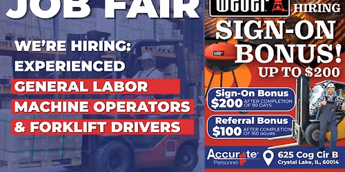 Now Hiring: General Labor, Machine Operators & Forklift Drivers Job Fair