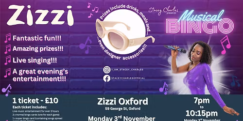 Midweek Musical Bingo at Zizzi Oxford (Oxfordshire) - Monday 3rd November 7pm