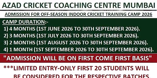 ACCC MUMBAI ADMISSION FOR OFF-SEASON INDOOR CRICKET TRAINING CAMP 2026