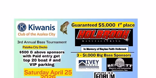 Kiwanis Bass Tournament sponsored by Holbrook manufacturing