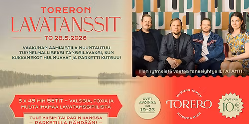 TORERON LAVATANSSIT \u2013 Iltatahti! Torstaina 28.5.2026 
