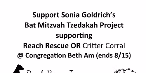 Support Sonia Goldrich's Bat Mitzvah Tzedakah Project supporting Reach Rescue OR Critter Corral (end