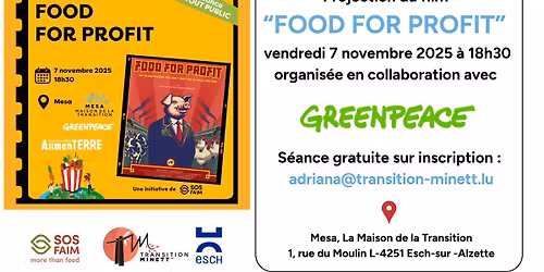 Projection dans le cadre du Festival AlimenTerre \u201cFood For Profit\u201d