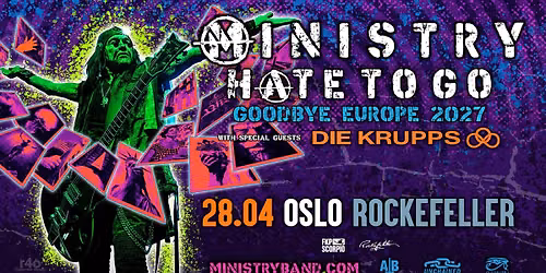 Ministry: Hate To Go \u2013 Goodbye Europe 2027 + support: Die Krupps \/\/ Rockefeller