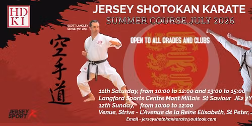 Jersey Shotokan Karate Summer Course Open Seminar with Scott Sensei & Ross Stewart 11 & 12 July 2026