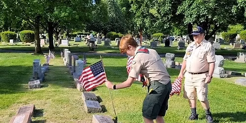 American Flag Placement at Veterans graves by Scouts