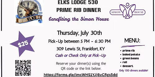 Elks Lodge 530 + Simon House PRIME RIB DINNER