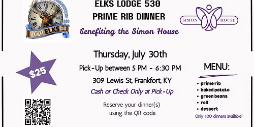 Elks Lodge 530 + Simon House PRIME RIB DINNER 