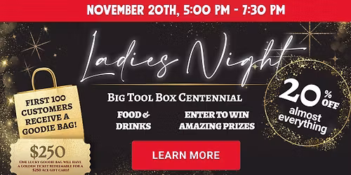Ladies\u2019 Night at Big Tool Box \u2013 20% Off, Free Food & Drinks, & Prizes!