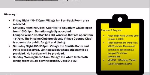 CABRILLO H.S. 1986 - 40TH YEAR REUNION 1984-1988 Welcome