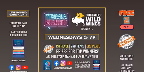 Trivia Night | Buffalo Wild Wings - Riverview FL - WED 7p @LeaderBoardGames
