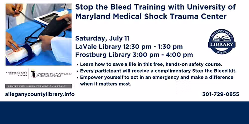 Stop the Bleed Training at LaVale Library with University of Maryland Medical Shock Trauma Center Op