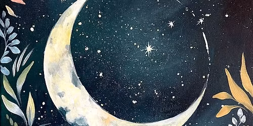 Join Brush Party to paint the gorgeous 'Masquerade Moon' in Cheltenham