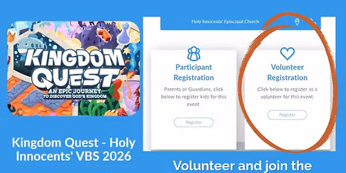 VBS All Day Training 6\/06\/26. Volunteers Needed for Vacation Bible School June 22nd \u2013 26th.