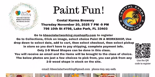 Costal Karma Brewery 2-D Wood Shapes Thursday November 20th @7 PM
