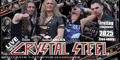 ROCKER Live: ab 20 Uhr \ud83d\udd25\ud83d\udca5\ud83d\udd25CRYSTAL-STEEL\ud83d\udd25\ud83d\udca5\ud83d\udd25 (80 s) Hardrock from Hanover!