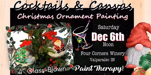 4" Glass Blown Christmas Ornament Festive Paint and Sip Art Event