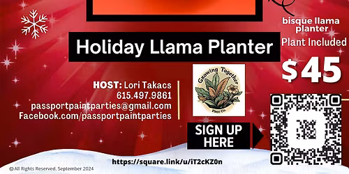 11.19.25 Llama Planter Paint and Sip at Growing Together Plant Company