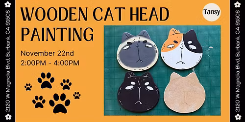 Wooden Cat Head Painting