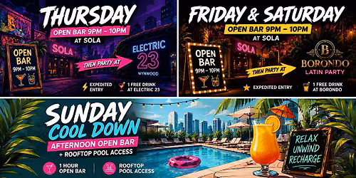 \u00a1SOUTH BEACH OPEN BAR -PARTY CRAWL!