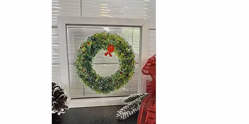 Crushed Glass & Resin Christmas Wreath in Frame Paint Art Sip Class
