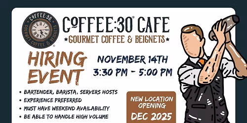 COFFEE:30 FOH HIRING EVENT #2