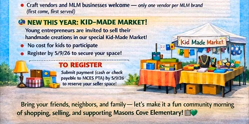 MCE Community Yard Sale, Vendor Sale, and Kid Made Market
