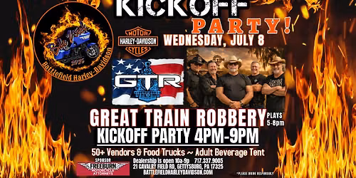BIKE WEEK KICK OFF PARTY at BATTLEFIELD H-D with GREAT TRAIN ROBBERY!