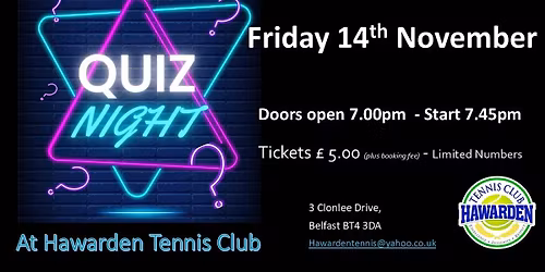 Quiz Night @ Hawarden Tennis Club - 14th November 2025