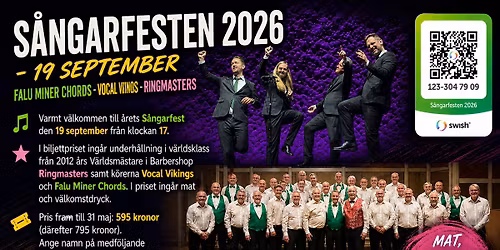 S\u00e5ngarfesten 2026 - 19 september - Ringmasters, Falu Miner Chords och Vocal Vikings